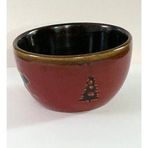Woodland Home Studio Small Bowl Stoneware Glazed Inlaid Trees Bears Burgundy